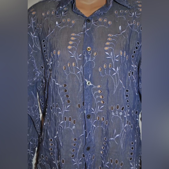 CRAIG TAYLOR Purple Embroidered Eyelet Button Front Blouse S/M - Picture 2 of 4